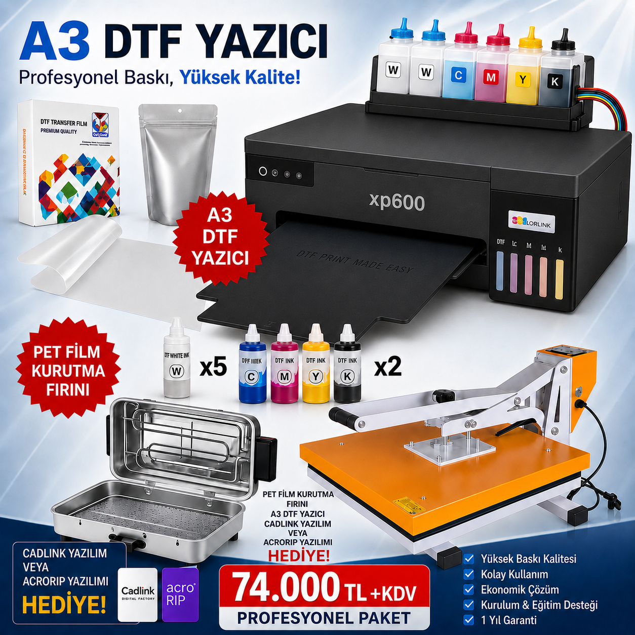 Epson L18050 XP600 DTF Yazıcı Paketi
